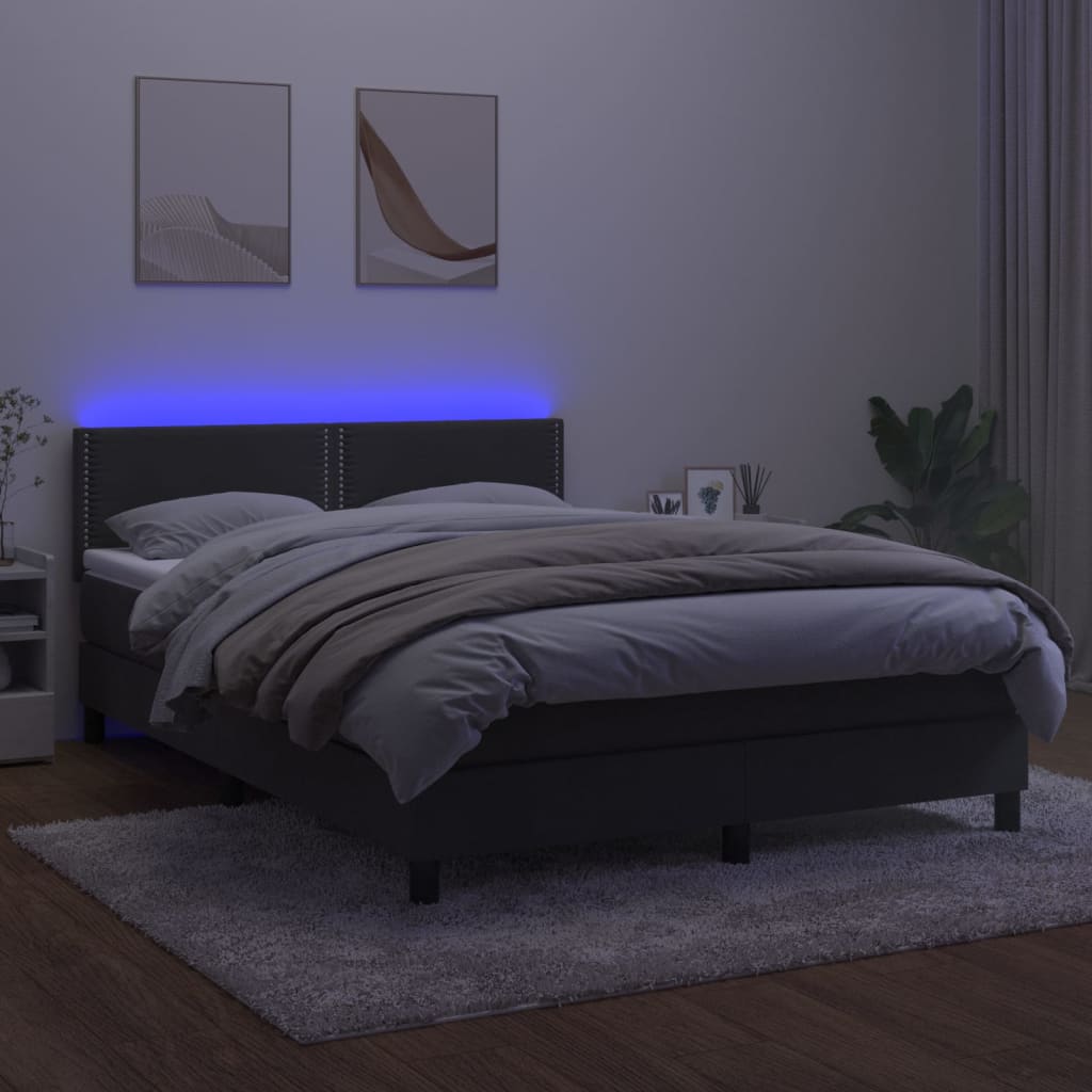 Box spring postel s matrací a LED tmavě šedá 140x190 cm samet