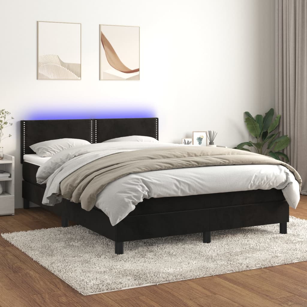 Boxspringbett mit Matratze & LED Schwarz 140×190 cm Samt