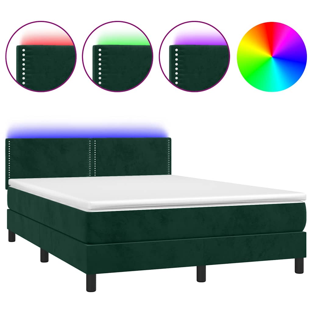 Thumbnail - vidaXL Boxspringbett mit Matratze & LED Dunkelgrün 140x190 cm Samt