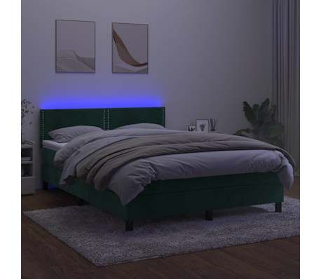 vidaXL Ł&oacute;żko kontynentalne z materacem i LED zielony aksamit 140x190cm