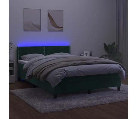 vidaXL Boxspringbett mit Matratze & LED Dunkelgr&uuml;n 140x200 cm Samt