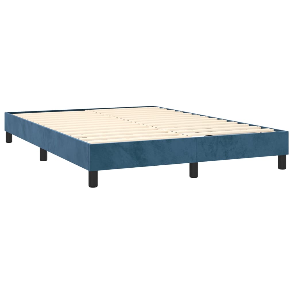 Box spring postel s matrací a LED tmavě modrá 140x200 cm samet