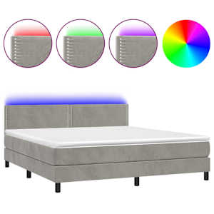 Box spring postel s matrací a LED světle šedá 160x200 cm samet - obrázek 2