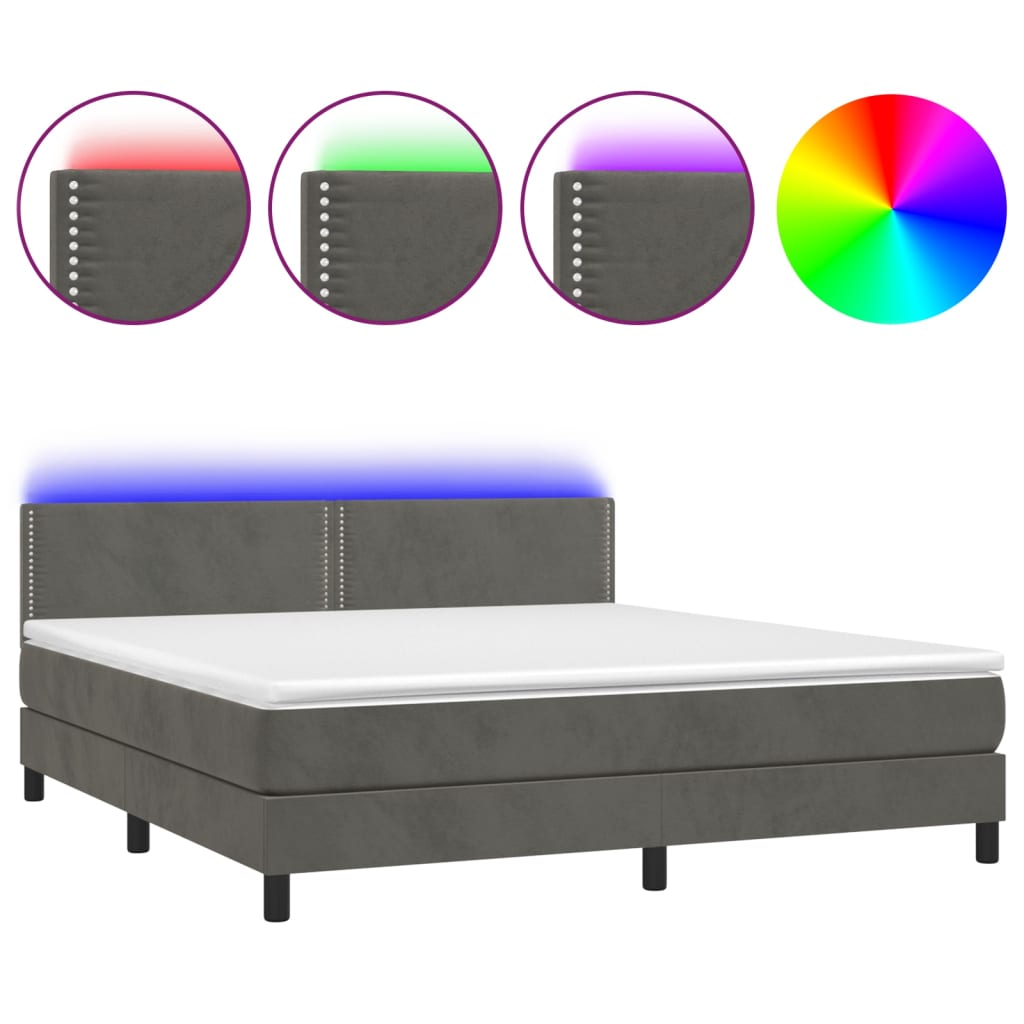 vidaXL Box spring postelja z vzmetnico LED temno siva 160x200 cm žamet