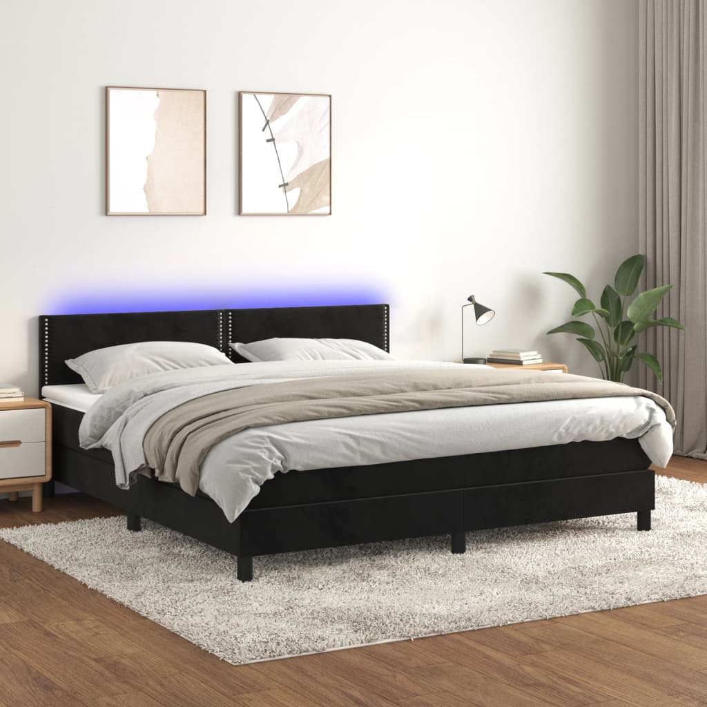 Box spring postel s matrací a LED černá 160x200 cm samet