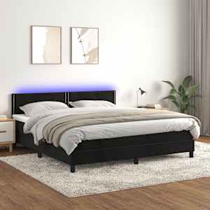 Box spring postel s matrací a LED černá 160x200 cm samet - obrázek 1
