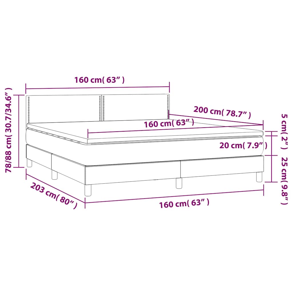 Box spring postelja z vzmetnico LED temno modra 160x200cm žamet - slika 9