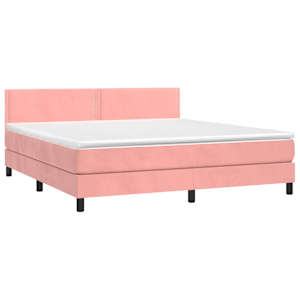 Box spring postel s matrací a LED růžová 180x200 cm samet - obrázek 4