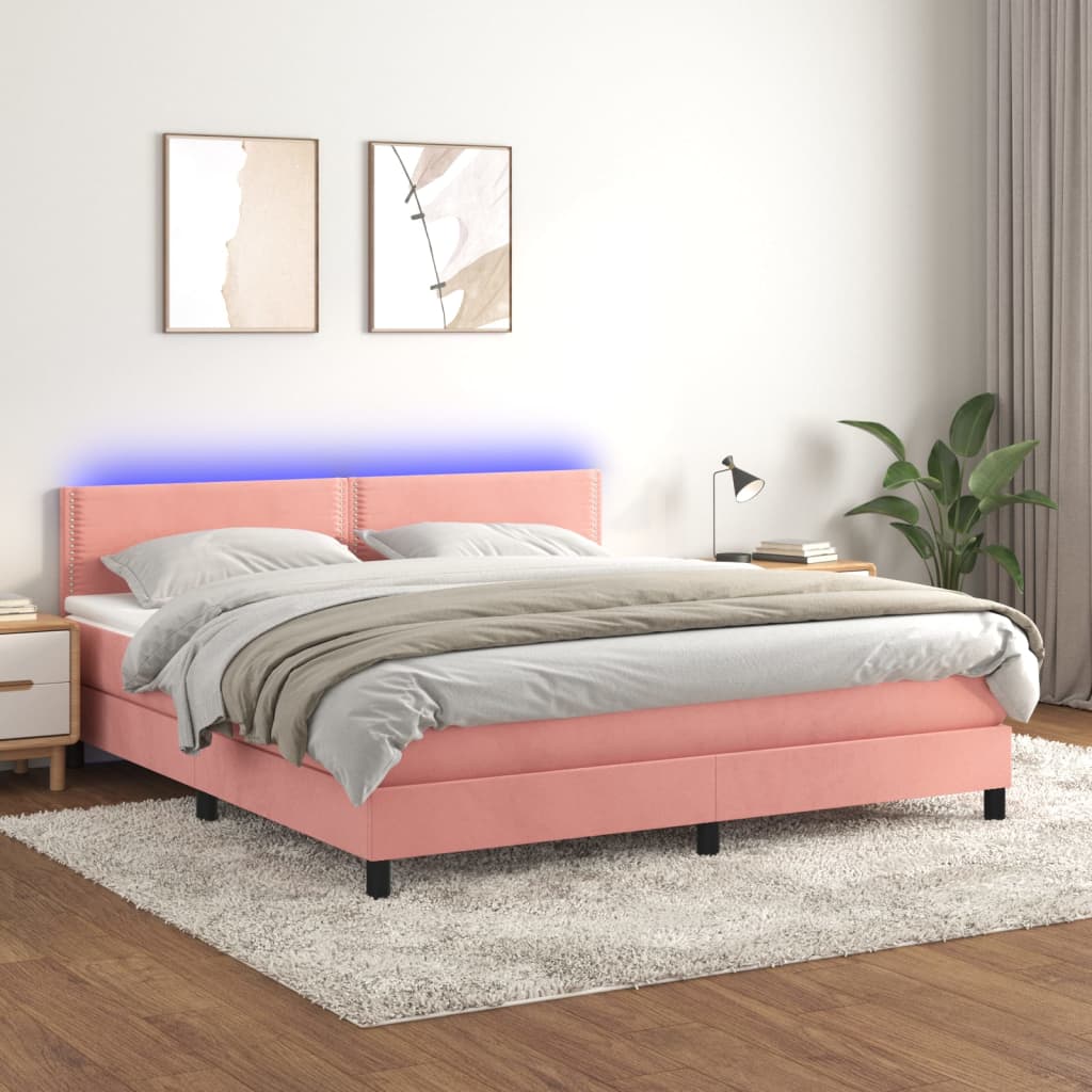 vidaXL Boxspringbett mit Matratze & LED Rosa 180x200 cm Samt