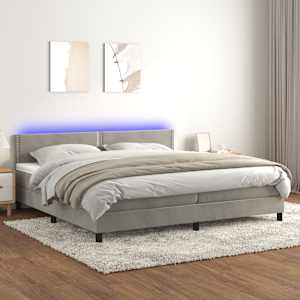 Box spring postel s matrací a LED světle šedá 200x200 cm samet - obrázek 1