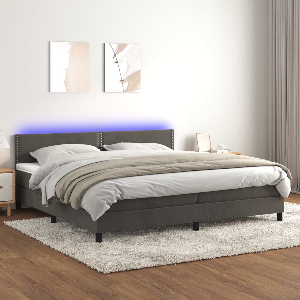 vidaXL Boxspringbett mit Matratze & LED Dunkelgrau 200x200 cm Samt