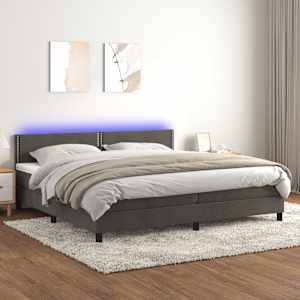 Box spring postel s matrací a LED tmavě šedá 200x200 cm samet - obrázek 1
