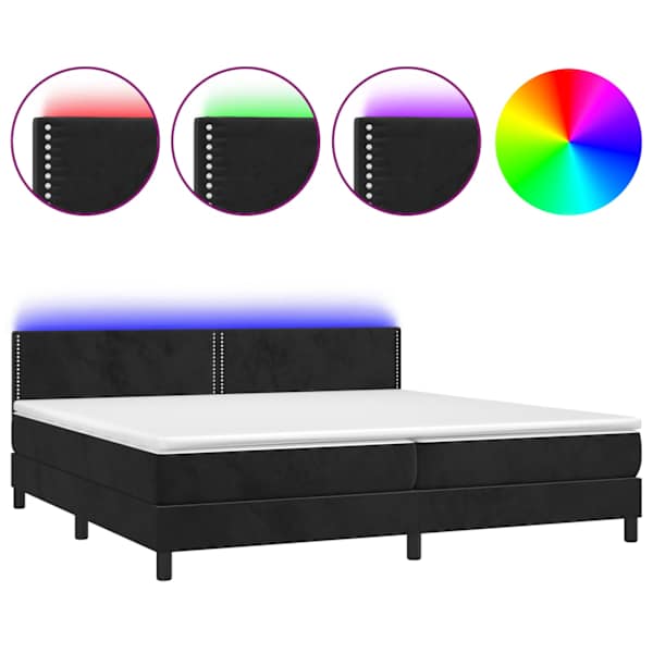vidaXL kontinentaalvoodi madrats ja LED, must, 200x200 cm, samet