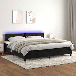 Box spring postel s matrací a LED černá 200x200 cm samet - obrázek 1