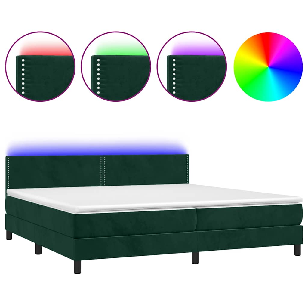 E-shop vidaXL Posteľný rám boxsping matrac a LED tmavozelený 200x200 cm zamat