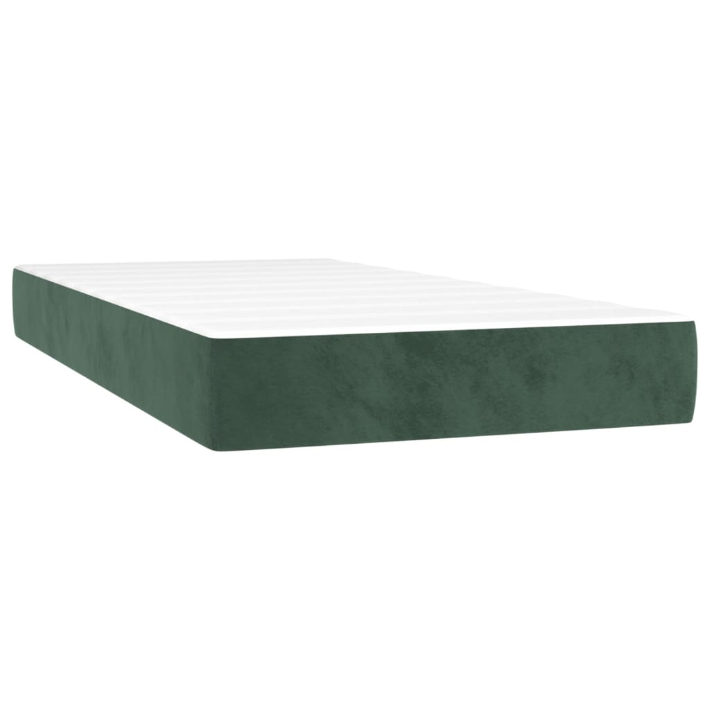 Sötétzöld bársony rugós és LED-es ágy matraccal 200x200 cm 