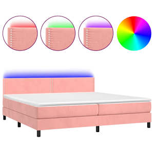 Box spring postel s matrací a LED růžová 200x200 cm samet - obrázek 2
