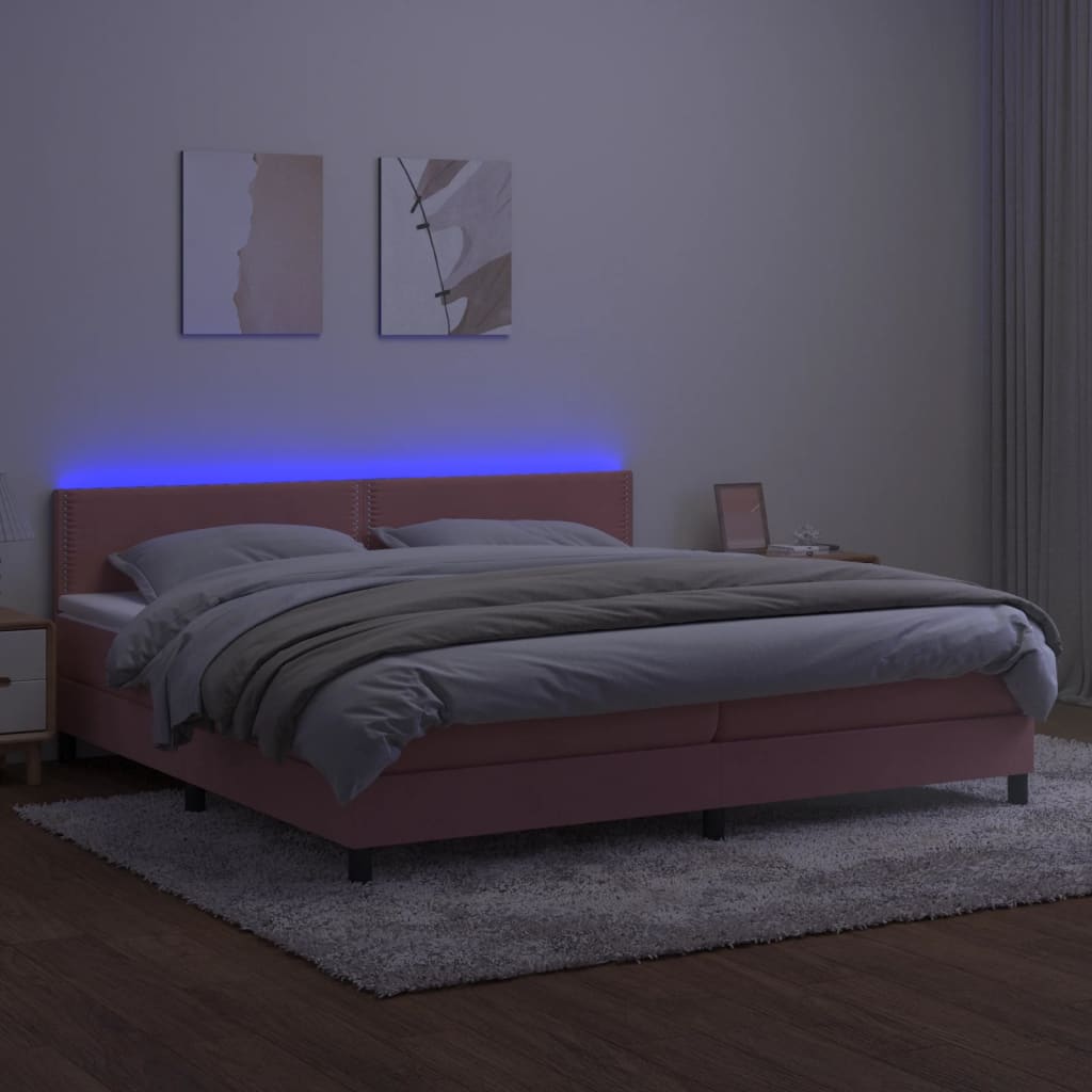 vidaXL Boxspring met matras en LED fluweel roze 200x200 cm afbeelding