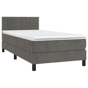 Box spring postel s matrací a LED tmavě šedá 80 x 200 cm samet - obrázek 4