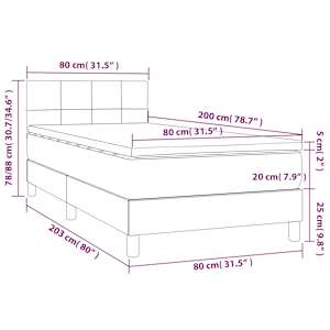 Box spring postel s matrací a LED tmavě šedá 80 x 200 cm samet - obrázek 8