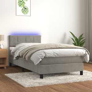 Box spring postel s matrací a LED světle šedá 90x190 cm samet - obrázek 1