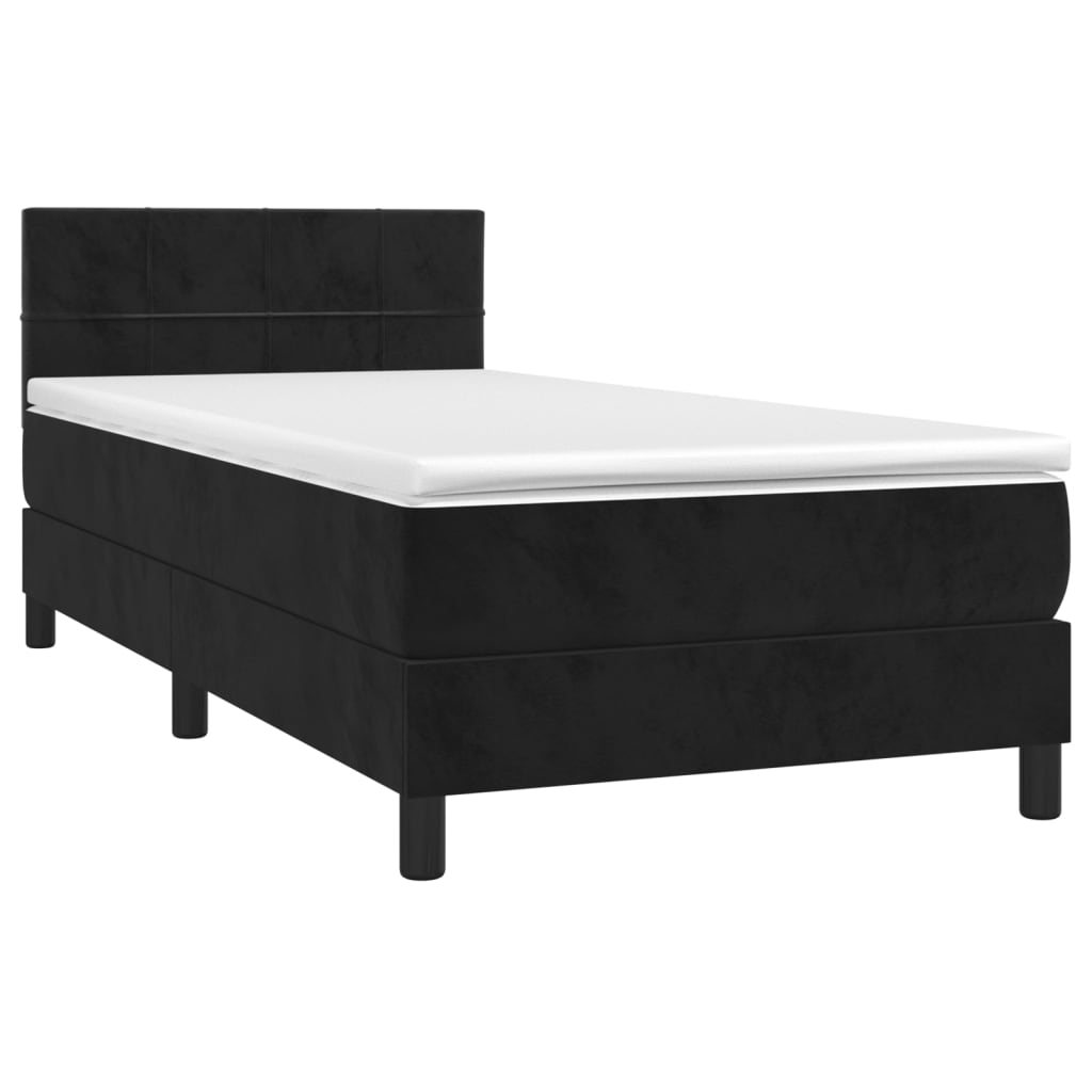 fekete bársony rugós és LED-es ágy matraccal 90x190 cm