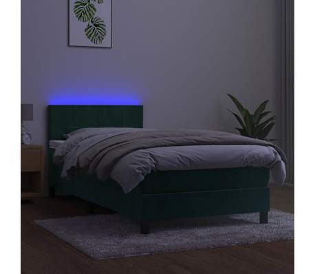 vidaXL Res&aring;rs&auml;ng med madrass och LED m&ouml;rkgr&ouml;n 90x190 cm sammet