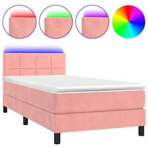 Box spring postel s matrací a LED růžová 90x190 cm samet - obrázek 2