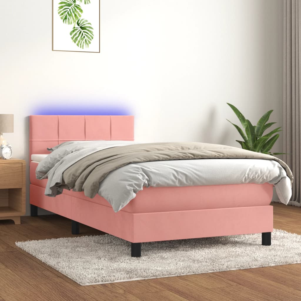 vidaXL Boxspringbett mit Matratze & LED Rosa 90x190 cm Samt