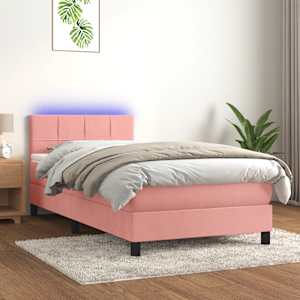 Box spring postel s matrací a LED růžová 90x190 cm samet - obrázek 1