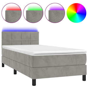 vidaXL kontinentaalvoodi madrats ja LED, helehall, 90x200 cm, samet
