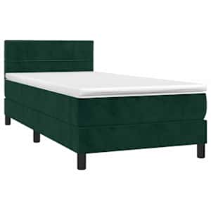 Box spring postel s matrací a LED tmavě zelená 90x200 cm samet - obrázek 4