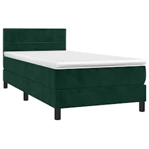 Box spring postel s matrací a LED tmavě zelená 100x200 cm samet - obrázek 4