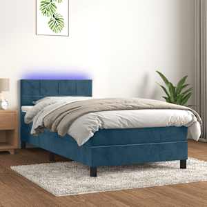 Box spring postel s matrací a LED tmavě modrá 100x200 cm samet - obrázek 1