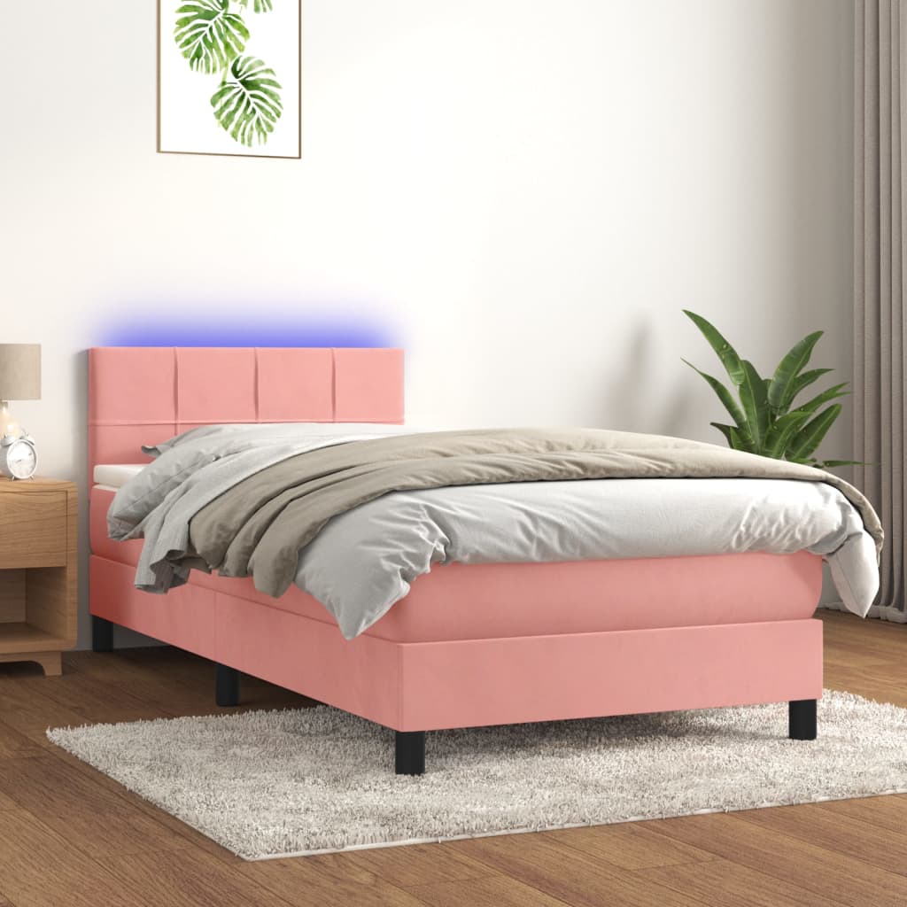 Sommier tapissier avec matelas et LED Rose 100x200 cm Velours