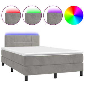 Box spring postel s matrací a LED světle šedá 120x200 cm samet - obrázek 2