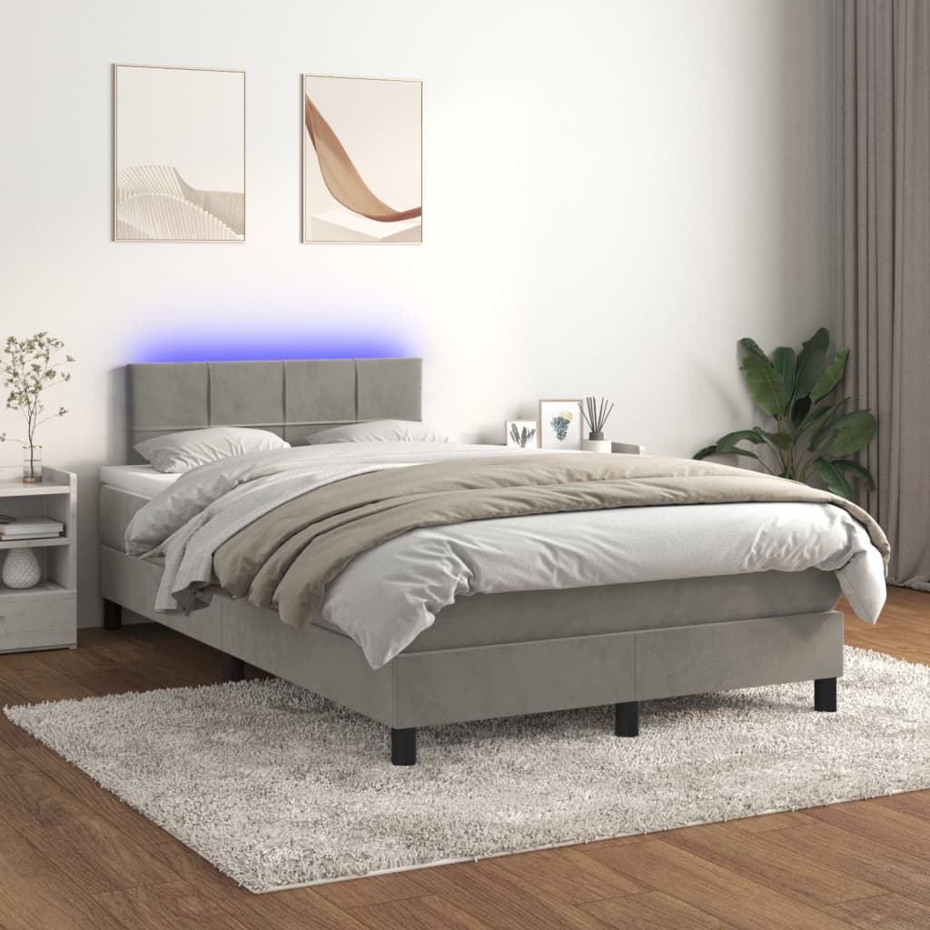 vidaXL Boxspringbett mit Matratze & LED Hellgrau 120x200 cm Samt