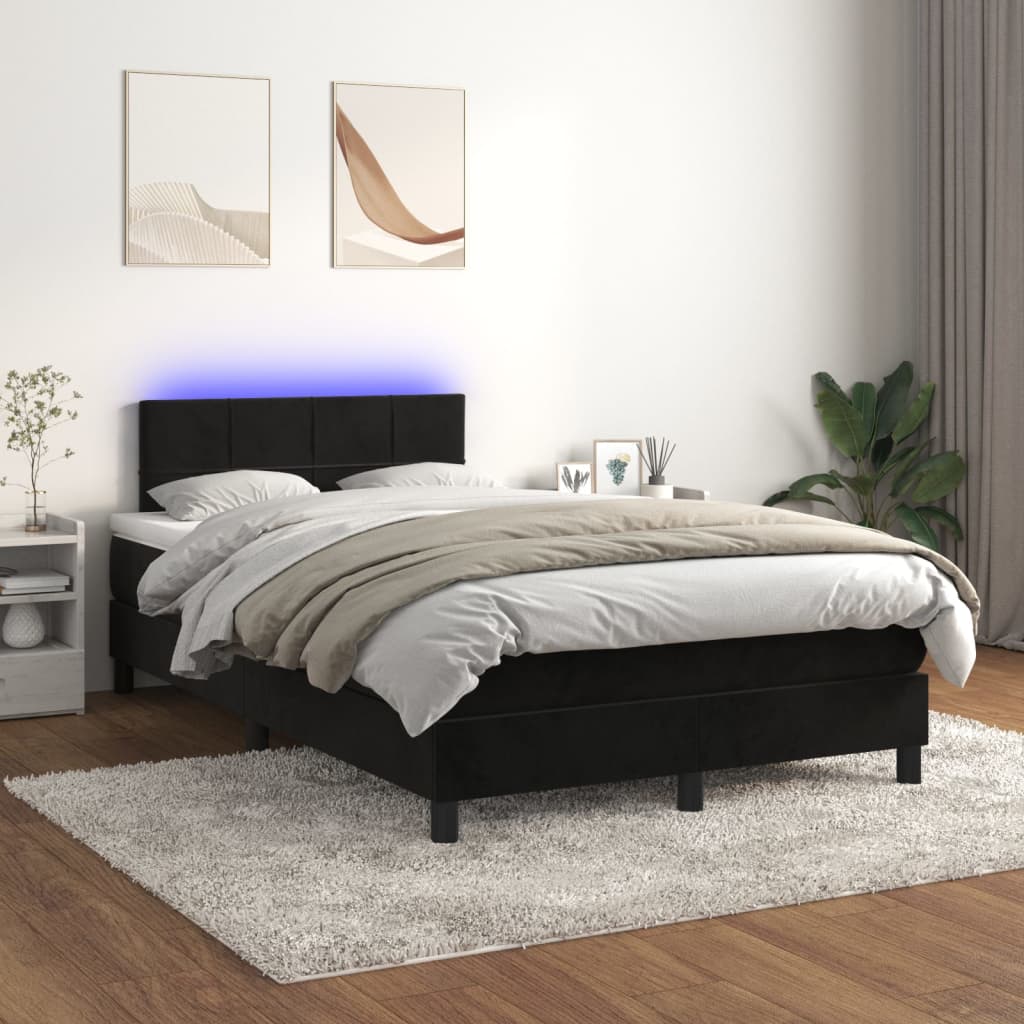 Sommier tapissier avec matelas et LED Noir 120 x 200 cm Velours