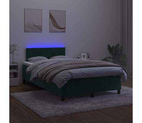 vidaXL Krevet box spring s madracem LED tamnozeleni 120x200 cm bar&scaron;un