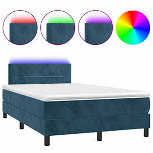 Box spring postel s matrací a LED tmavě modrá 120x200 cm samet - obrázek 2