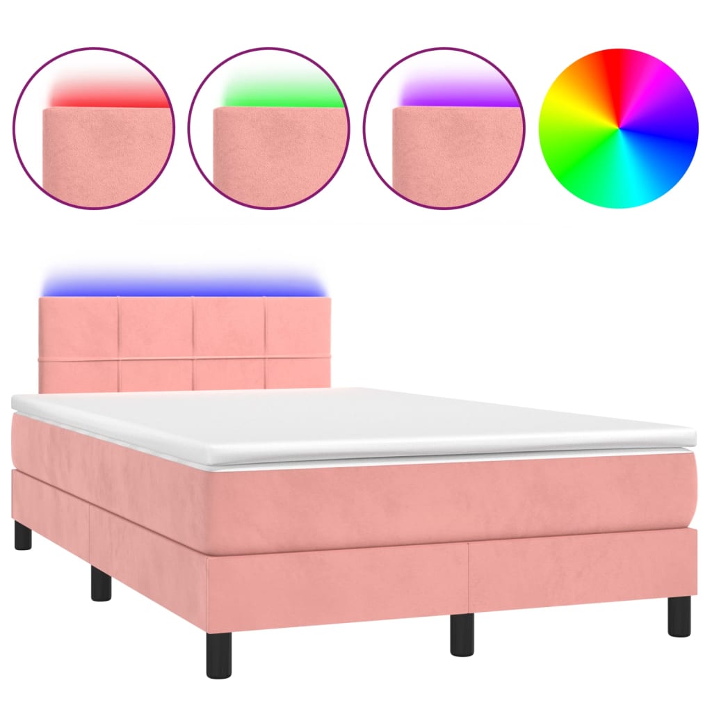 Thumbnail - vidaXL Boxspringbett mit Matratze & LED Rosa 120x200 cm Samt