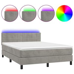 Box spring postel s matrací a LED světle šedá 140x190 cm samet - obrázek 2