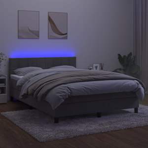 Box spring postel s matrací a LED světle šedá 140x190 cm samet - obrázek 3