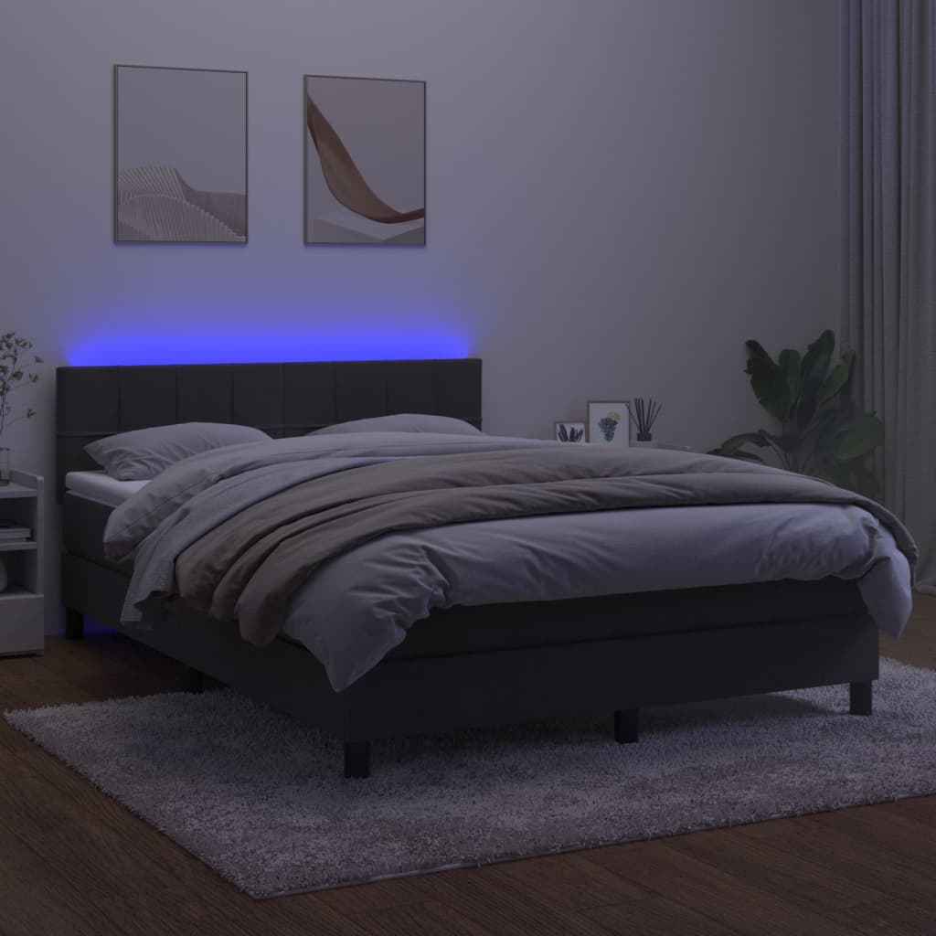 vidaXL Boxspring met matras en LED fluweel donkergrijs 140x190 cm afbeelding