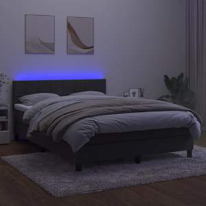 Box spring postel s matrací a LED tmavě šedá 140x190 cm samet - obrázek 3