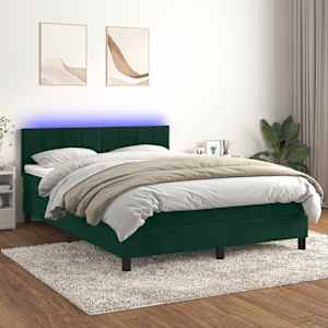 Box spring postel s matrací a LED tmavě zelená 140x190 cm samet - obrázek 1