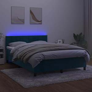 Box spring postel s matrací a LED tmavě modrá 140x190 cm samet - obrázek 3