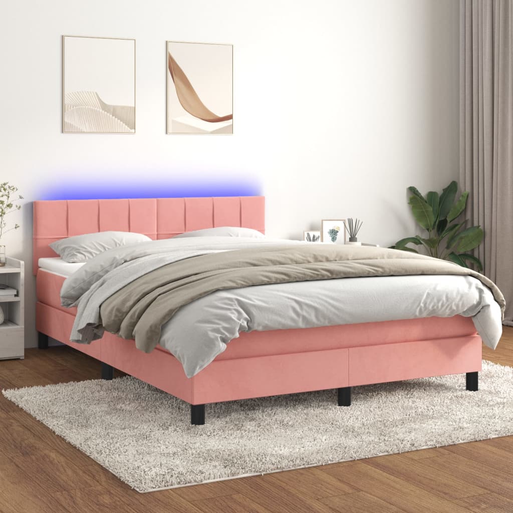 Sommier tapissier avec matelas et LED Rose 140x190 cm Velours