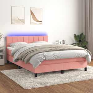 Box spring postel s matrací a LED růžová 140x190 cm samet - obrázek 1