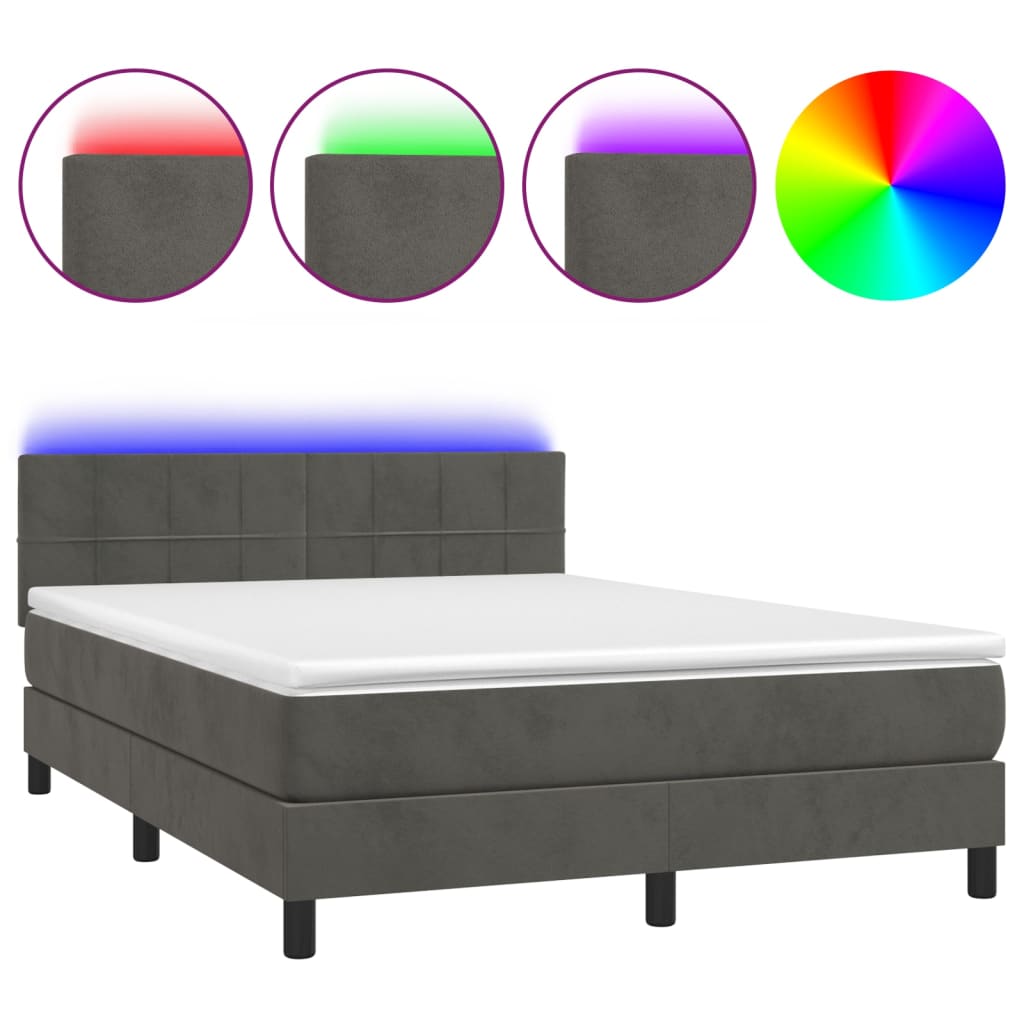 vidaXL Boxspring met matras en LED fluweel donkergrijs 140x200 cm